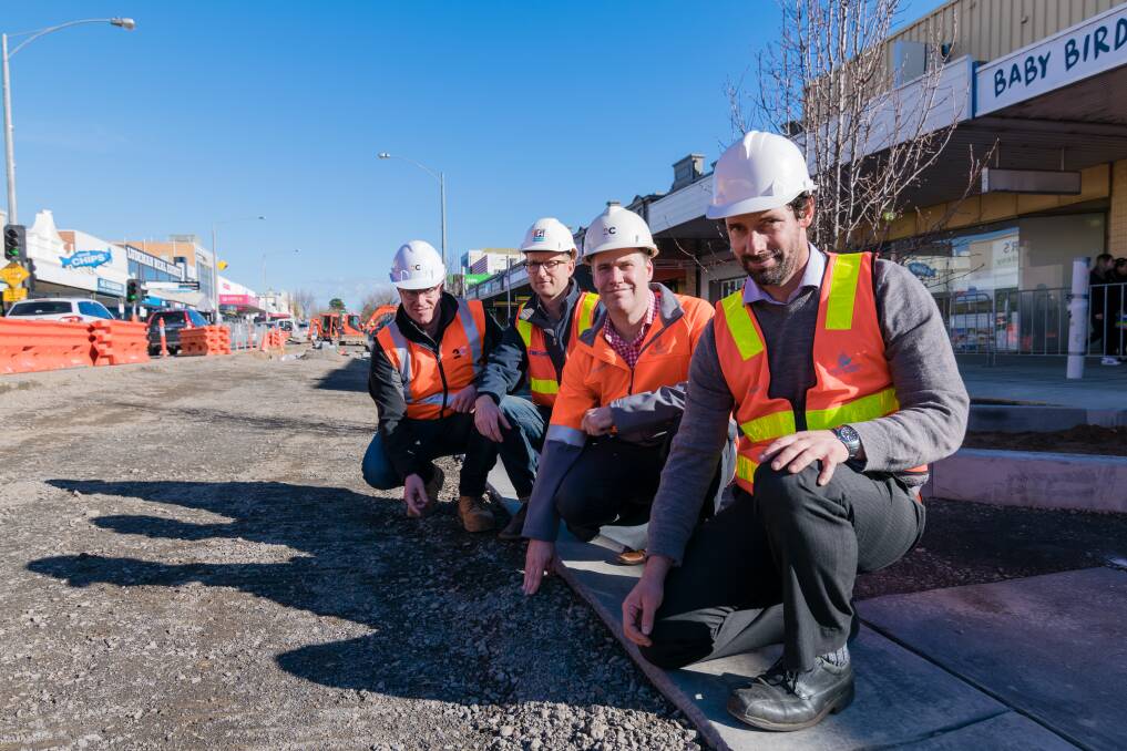 STREET UNDER CONSTRUCTION: 2Construct's Simon Grieco and Fulton Hogan Warrnambool's Sam Allan with Warrnambool City Council's Scott Cavanagh and Ben Storey.