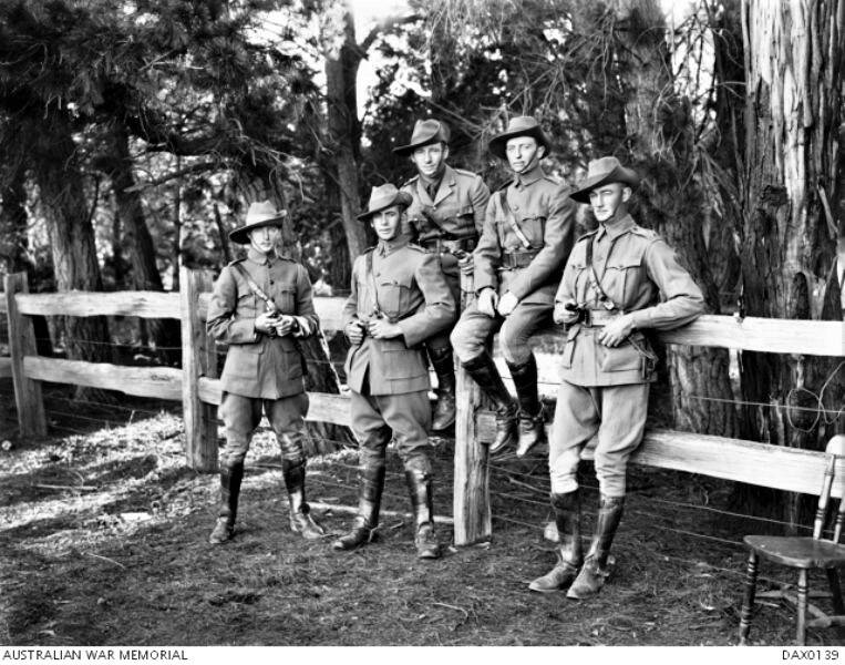 HERO: Major Thomas Redford (second right) in 1915. Pictures: Australian War memorial 