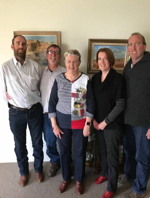 PROUD: Mortlake's Jill Parker (centre) with son Christopher, husband Doug, daughter Debbie and son Stephen celebrating her Queen's birthday award. She spent Sunday enjoying a special lunch with her family. 
