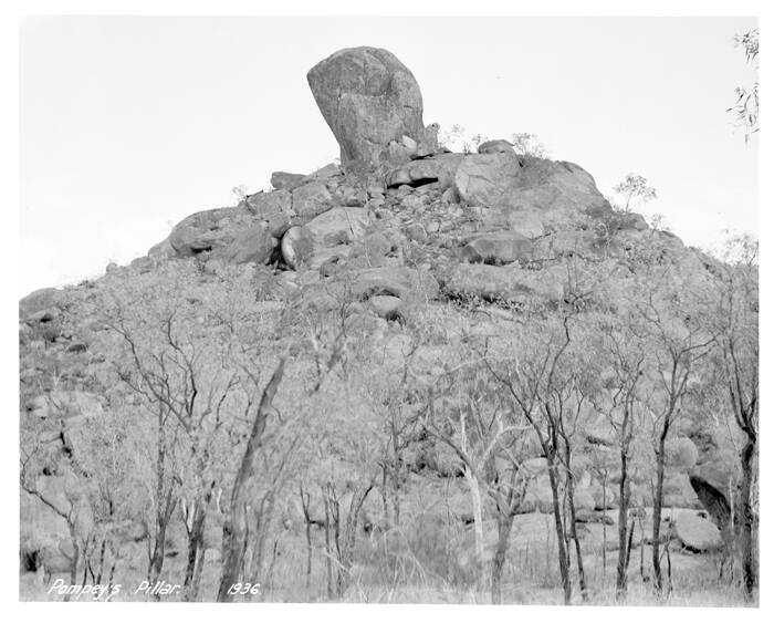 LANDSCAPE: The Pompeys Pillar rocky outcrop, located south of Kununurra in Western Australia, that is named after Pompey Austin. Photo: National Archives of Australia