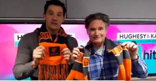 GO GIANTS: Warrnambool export Dave Hughes, pictured with Ed Kavalee, is encouraging south-west residents to get behind the Leon Cameron-coached Greater Western Sydney Giants on Saturday. Picture: Twitter 