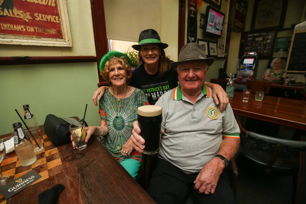 HELLO: Queensland's Monica Cooke, Rae Finn and Robert Cooke were in the south-west for the Folk Festival and are glad they stuck around for St Patrick's Day.