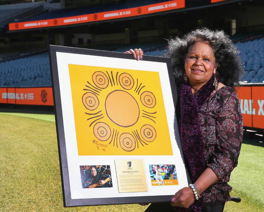GREAT: Fiona with her Walkabout Wickets design launch at the MCG in 2016. 