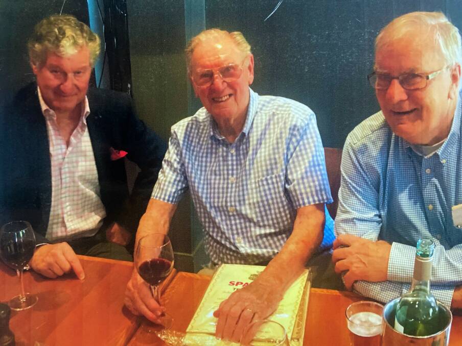 LEGENDS: Ron Reed (right) with sporting greats, tennis champion Frank Sedgman (centre) and former Test cricketer Bob Cowper. (above)