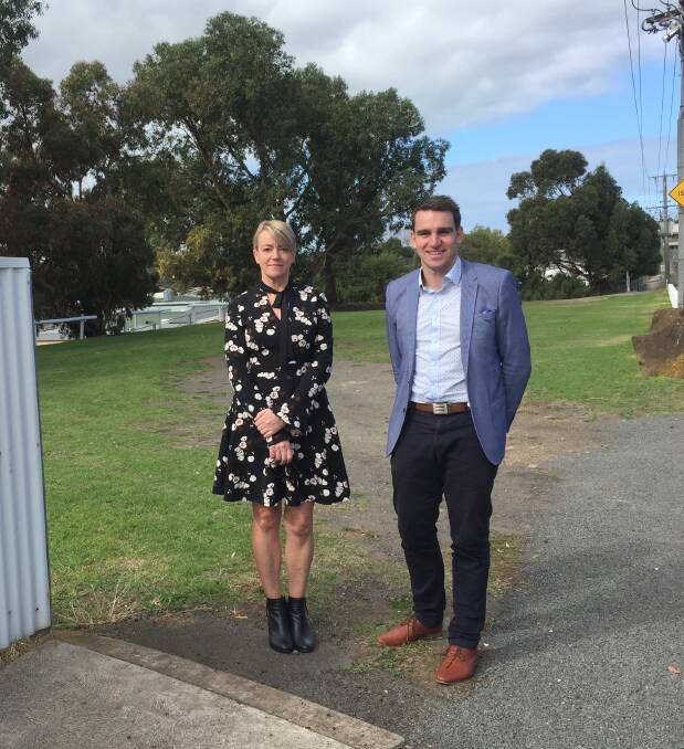 GET READY TO DONATE: South West Healthcare's Suzan Morey and Warrnambool Racing Club's Peter Downs stand where the shuttle buses will pick up punters next week for the May Racing Carnival. 