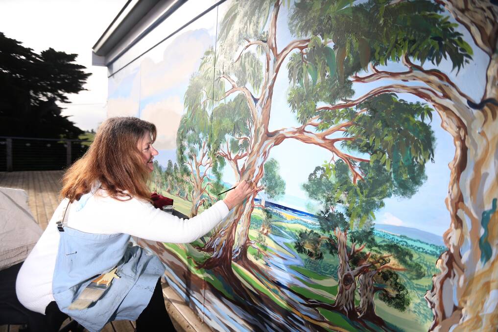 STUNNING LANDSCAPE: Purnim's Janet Ferguson has painted this beautiful image on the side of her garage during coronavirus isolation. Picture: Mark Witte 