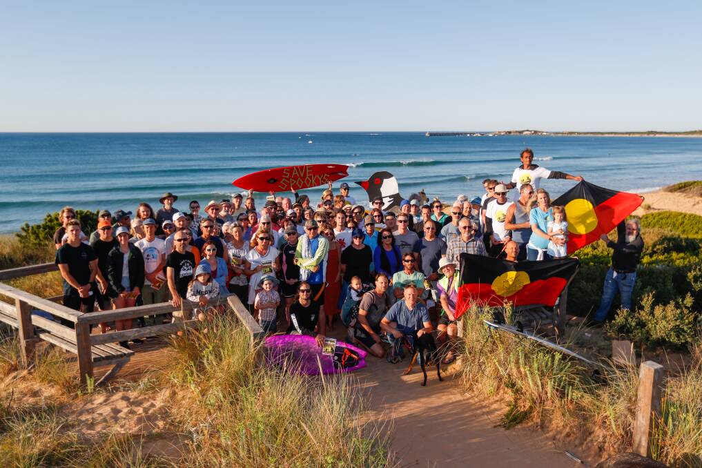 FIGHTING AGAINST HORSES ON BEACHES: A protest was held at the Flume in Warrnambool on Friday morning, with surfers and community members against training on beaches. Picture: Morgan Hancock 