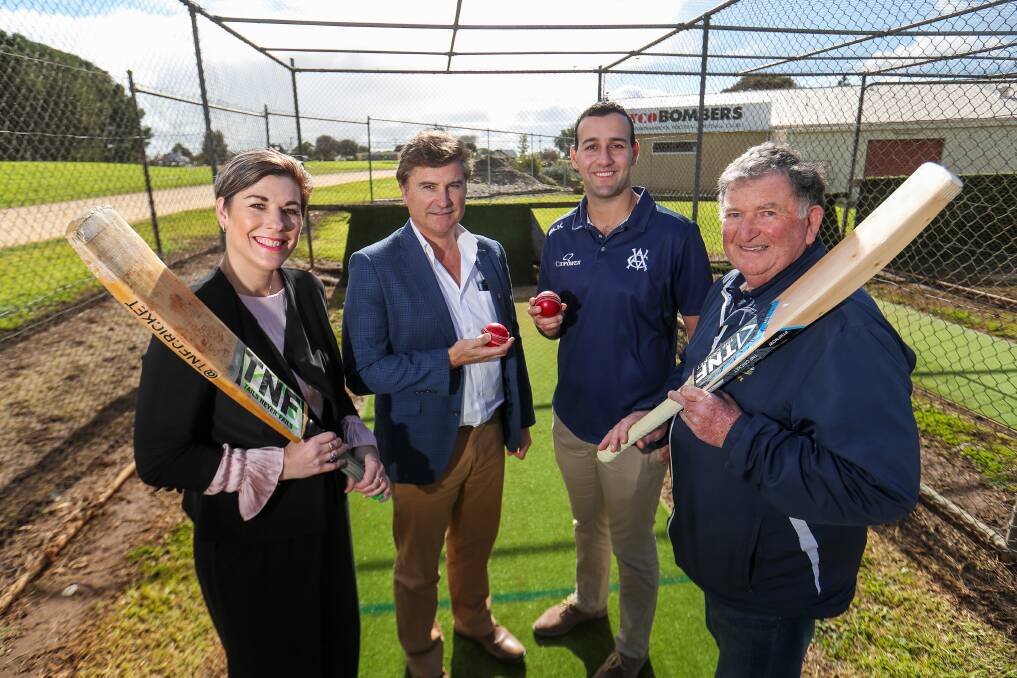 Warrnambool city councillor Sue Cassidy, mayor Tony Herbert, Cricket Victoria's western country manager Tony Caccaviello and Warrnambool and District Cricket Association's Gordon McLeod. Picture: Morgan Hancock 