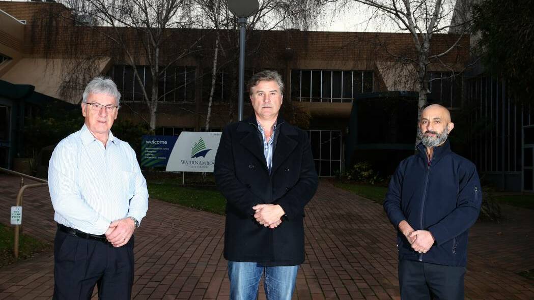 Warrnambool city councillors Robert Anderson, mayor Tony Herbert and Peter Sycopoulis. Picture: Mark Witte 