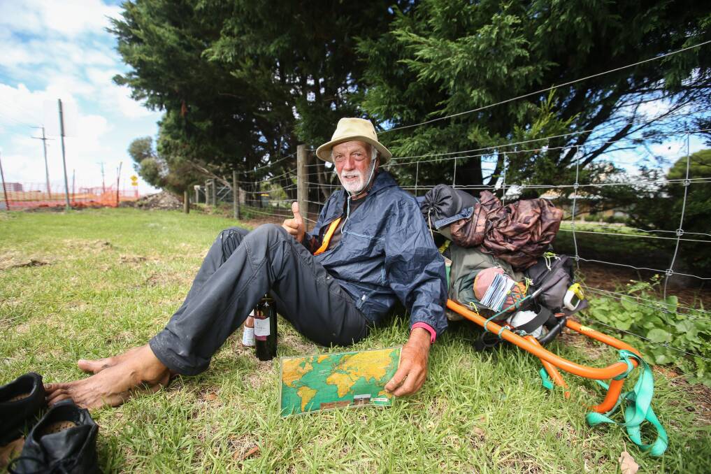 FROM PERTH TO BRISBANE: Italy's Pier Luigi Delvigo was in Warrnambool on Monday. He is walking across the country and hopes to reach Brisbane by April. Picture: Amy Paton