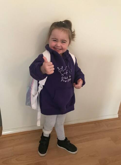THUMBS UP: Lexi Davies was excited to return to kinder recently. Picture: Supplied
