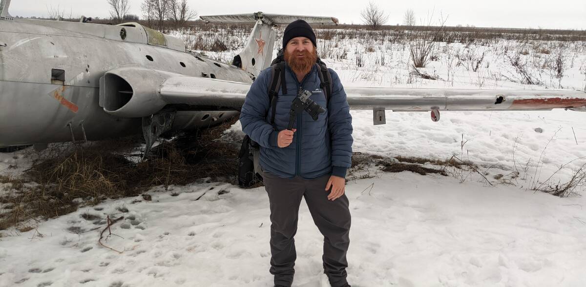 DETERMINED TO STAY: Kirkstall's Matt Williams pictured in Ukraine, 1500 metres from the Russian border. He has vowed to stay in the country.
