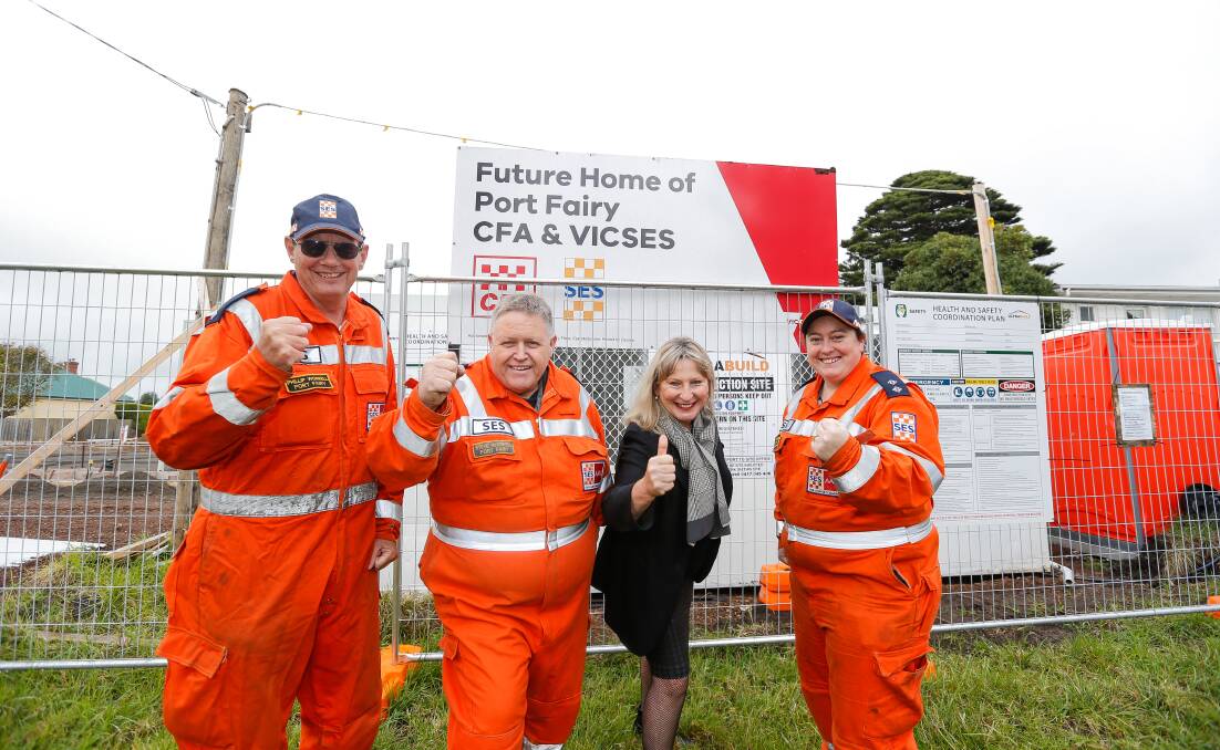 CELEBRATION: Western Victoria MP Gayle Tierney with Port Fairy SES members Phillip Worrell, Steve McDowell and Hannah Morris. Picture: Anthony Brady