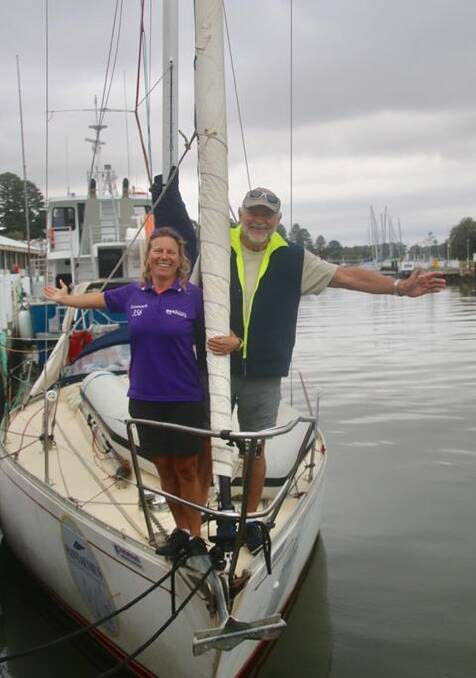 ALL SMILES: Poppy Moore and Mick McFie enjoyed their visit to Port Fairy this week. Ms Moore is sailing around Ausralia to raise money for Parkinson's disease. Picture: Bernadette Campbell