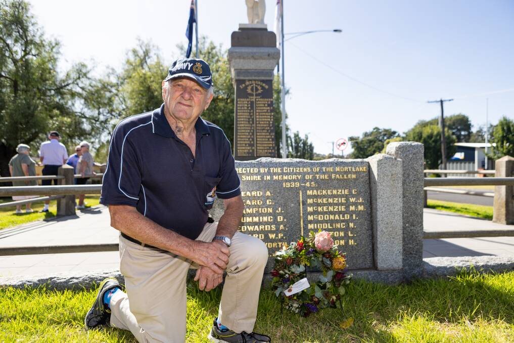 Mortlake's Merv Hampson paid tribute to mates lost in the HMAS Voyager tragedy on the 60th anniversary of the disaster on Saturday. Picture by Anthony Brady