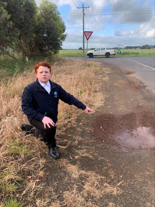 Mailors Flat resident Aden Gilding, 13, is concerned about the state of south-west roads. Picture: Supplied
