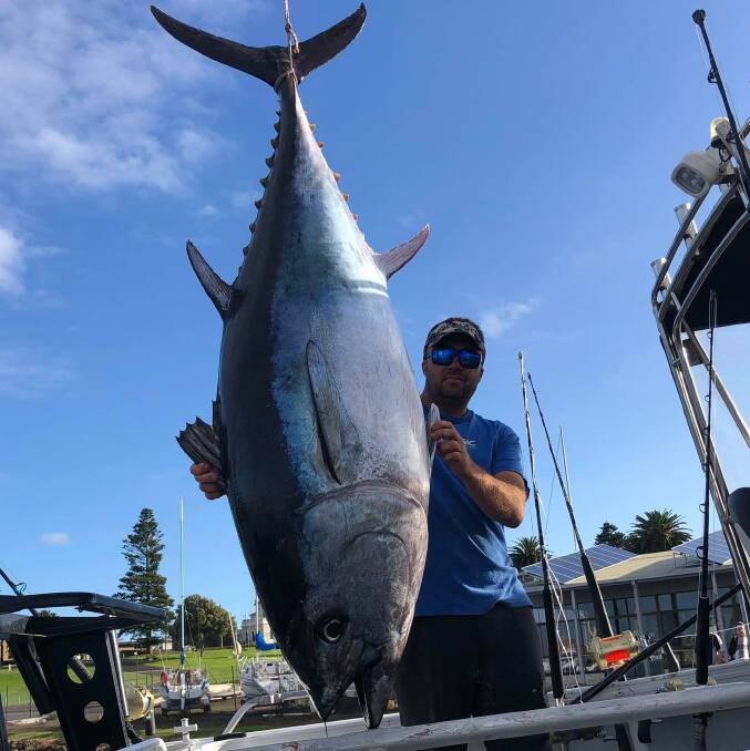 CATCH OF THE DAY: Col Shepherd and his mates brought in two fish - one weighed 127 kilograms and one weighed 104 kilograms. Picture: Portland Bait and Tackle 