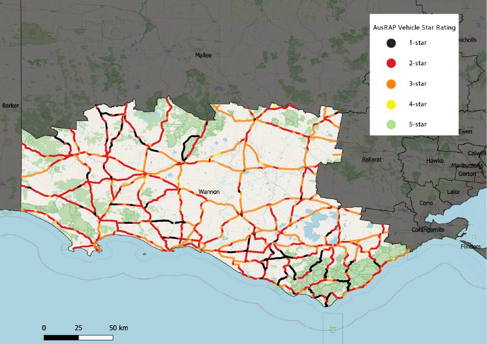 Wannon roads and their ratings. Source: Australian Road Assessment Program (AusRAP)