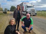 CONCERNING: Steph Ryan and Roma Britnell look at the Woolsthorpe-Heywood Road with truck driver Peter Shiell.