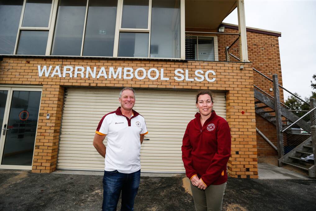 UNVEILED: Warrnambool Surf Life Saving Club president John McNeil and captain Jo McDowell have invited community members to have their say on a proposed $12 million redevelopment. Picture: Anthony Brady
