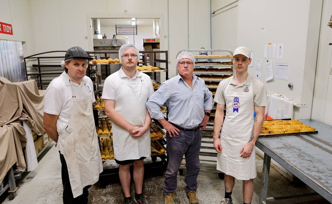 Chittick's Bakery staff Colin Chivers, Michael Wickham, Paul Lockwood and Beau Fielder have been flat out due to staff shortages. Picture by Anthony Brady