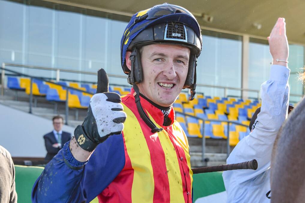 WIN OF A LIFETIME: Shane Jackson was thrilled to win his first Grand Annual Steeplechase on Ablaze on Tuesday. Picture: Alice Laidlaw/Racing Photos 