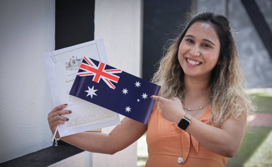 Punam Basyal was thrilled to become an Australian citizen at the city's official function on Thursday. Picture by Sean McKenna