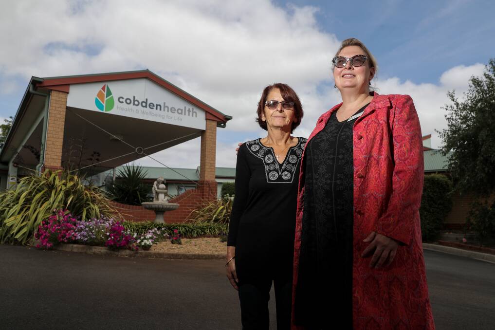 RELIEVED: Cobden Health chief executive officer Leonie Rooney (right) with retired nurse Anne Primmer is pleased to have found temporary accommodation for aged care residents due to peat fires. Picture: Rob Gunstone