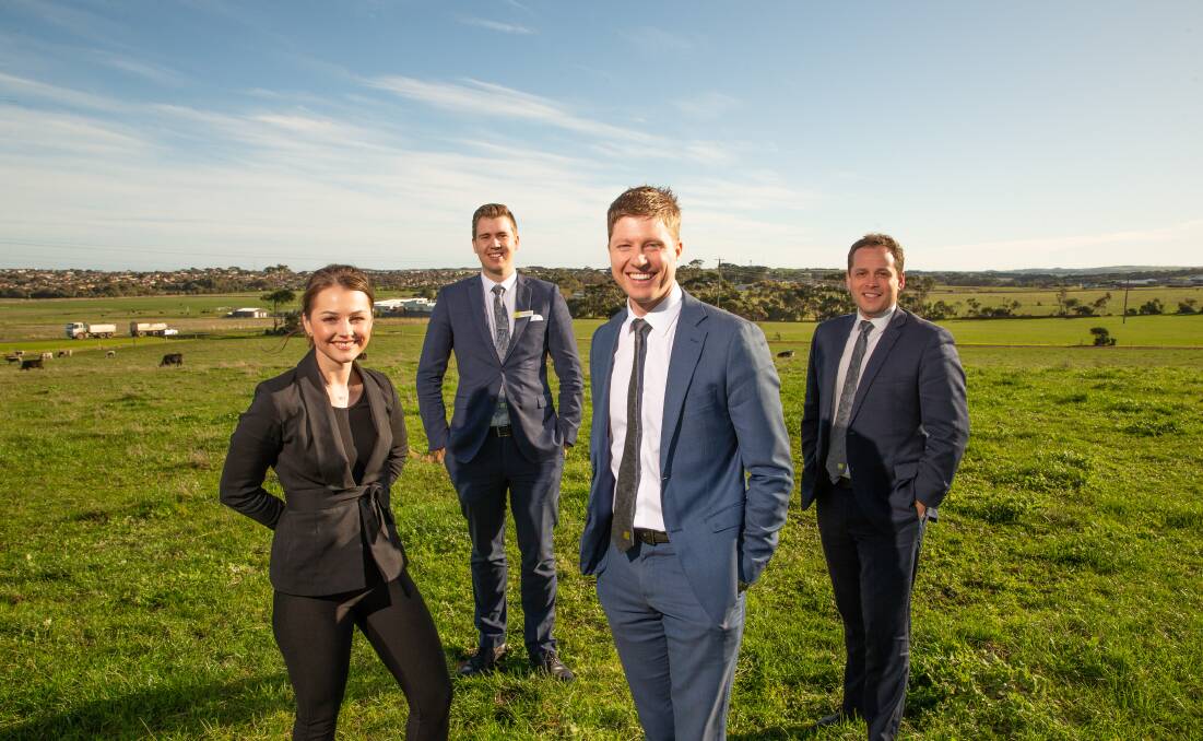 STRONG DEMAND: Ray White Warrnambool's Djarah De Haan, Harry Ponting, Fergus Torpy and Chris Thomas at the city's Yallambee Estate. Picture: Chris Doheny