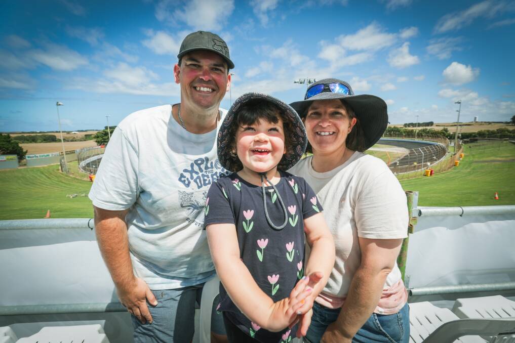 Shaun O'Hara and Amy Stewart love attending the Grand Annual Sprintcar Classic with their daughter Indi O'Hara, 3, each year. Picture by Sean McKenna