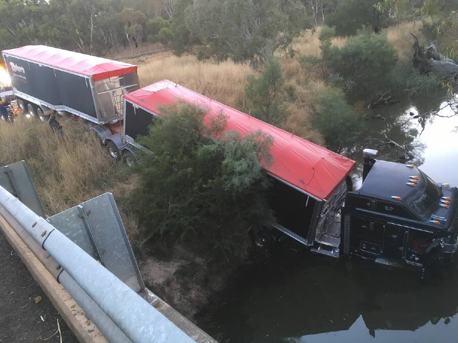 CLOSE CALL: The driver of this truck was lucky to escape unharmed after this accident at the Chatsworth bridge. Picture: Ron Woff