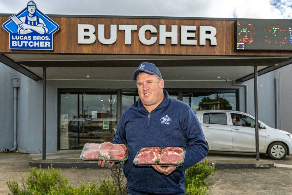 Lucas Brothers Butchers owner Peter Harris with an assortment of Tower Hill Beef. Picture by Eddie Guerrero