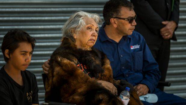 A funeral, not a celebration: Emotional elders at the departure ceremony in Canberra. Photo: Justin McManus