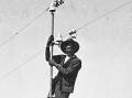 UP SHE GOES: Stringing a skinny wire 3000km across Australia was an amazing feat. Picture: State Library of South Australia.