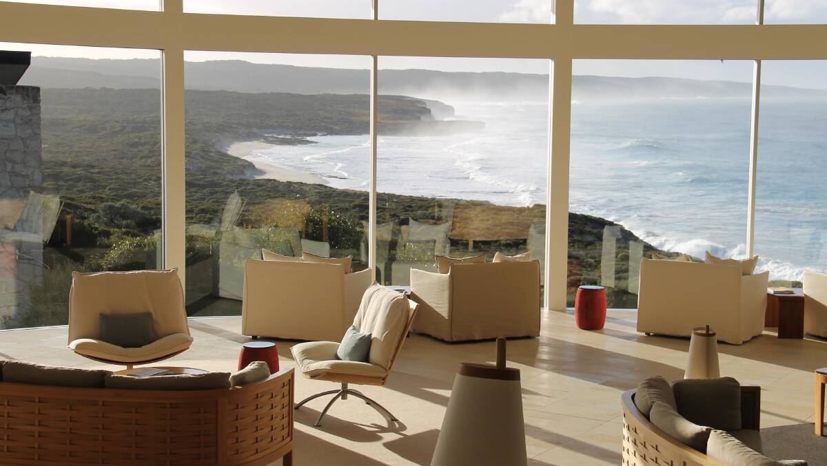 The epitome of luxury in a spectacular setting … the lounge in Southern Ocean Lodge’s Great Room.