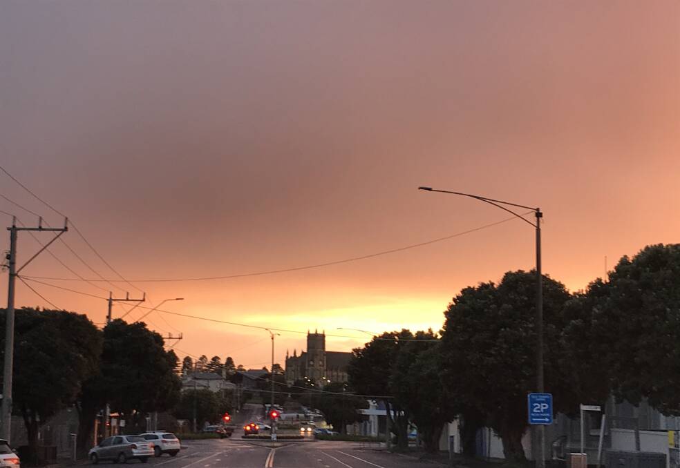 An orange glow brightened Warrnambool's morning at 7.30am. We are expecting rain. hail and storms across the south-west today.