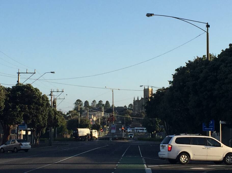 Warm day ahead: Looking north up Warrnambool's Kepler Street just after at 7am.