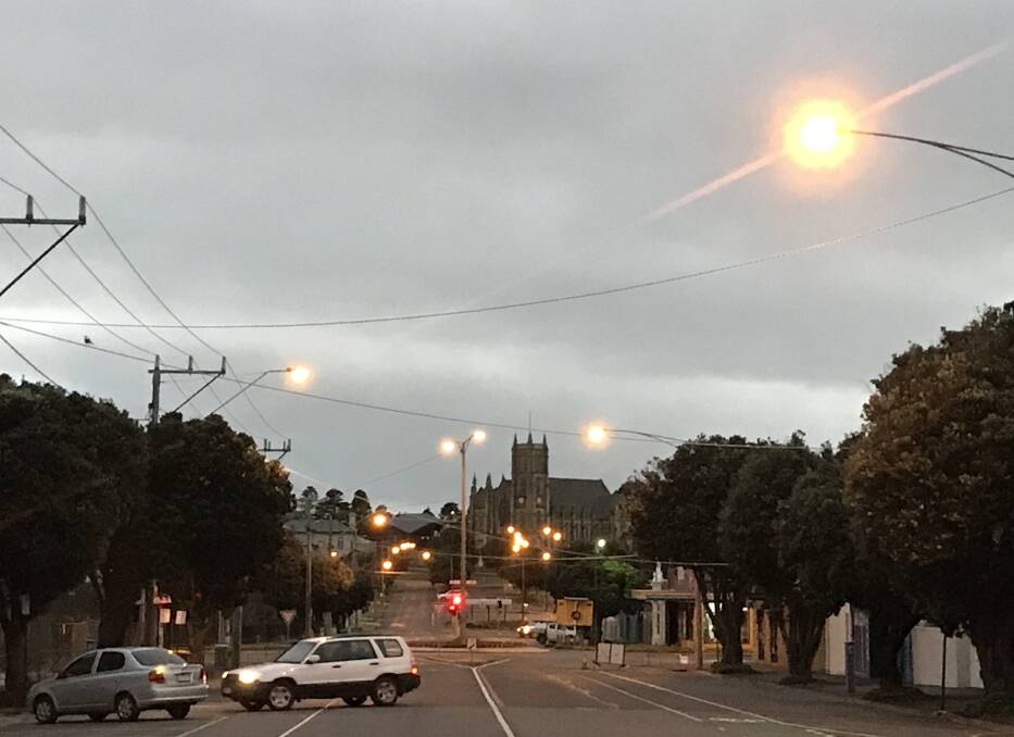 Just before 7am it was cloudy but much brighter looking north down Warrnambool's Kepler Street. We're expecting a top of 16 degrees.