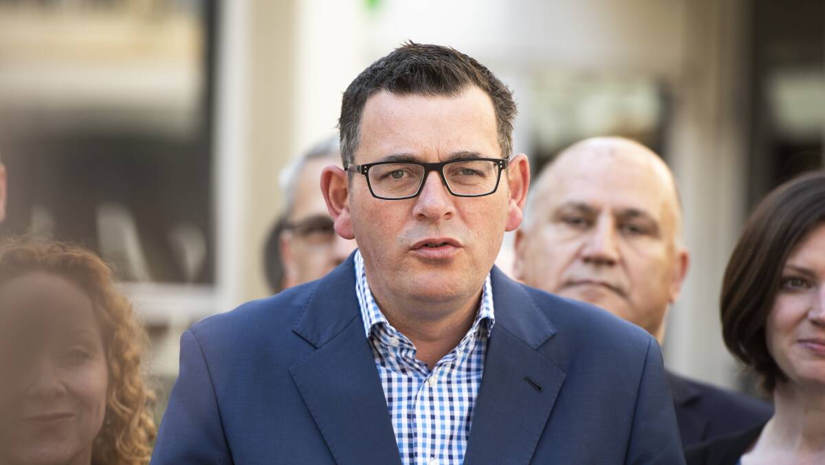 Ahead: Victorian Premier Daniel Andrews during a press conference in Footscray on Sunday.