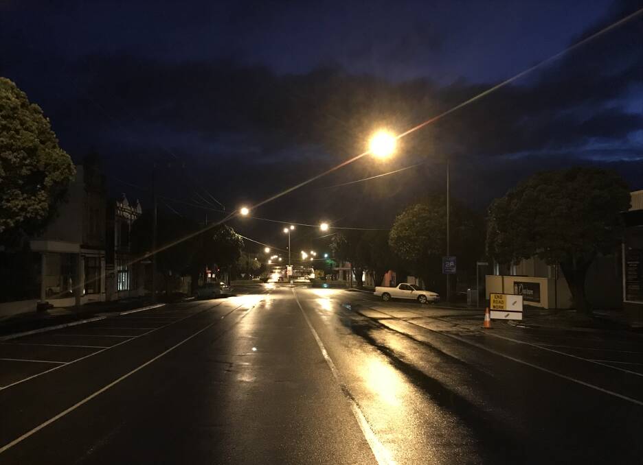 Cloudy day ahead: But it doesn't feel so cold. Looking north up Warrnambool's Kepler Street at 7am. We're expecting 13 degrees today.