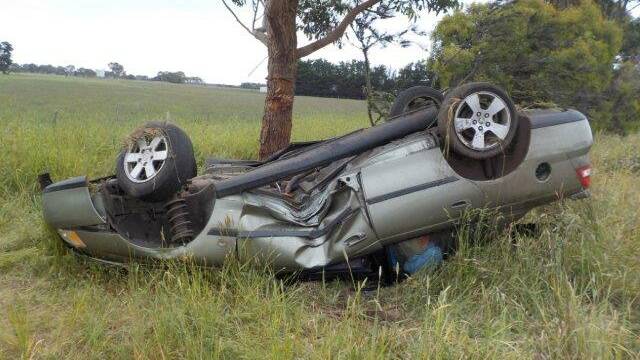 Woman driver flown to Melbourne with suspected spinal injuries.