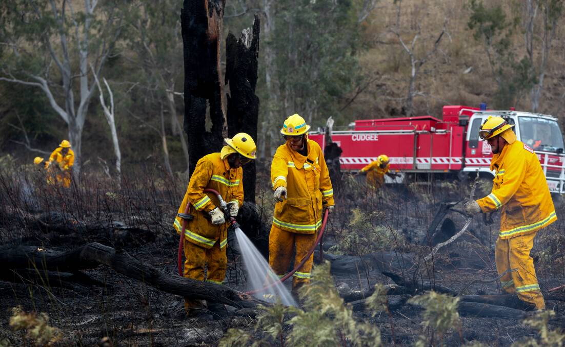 CFA volunteers mop up after a fire during March 2019 in the Framlingham Forest.
