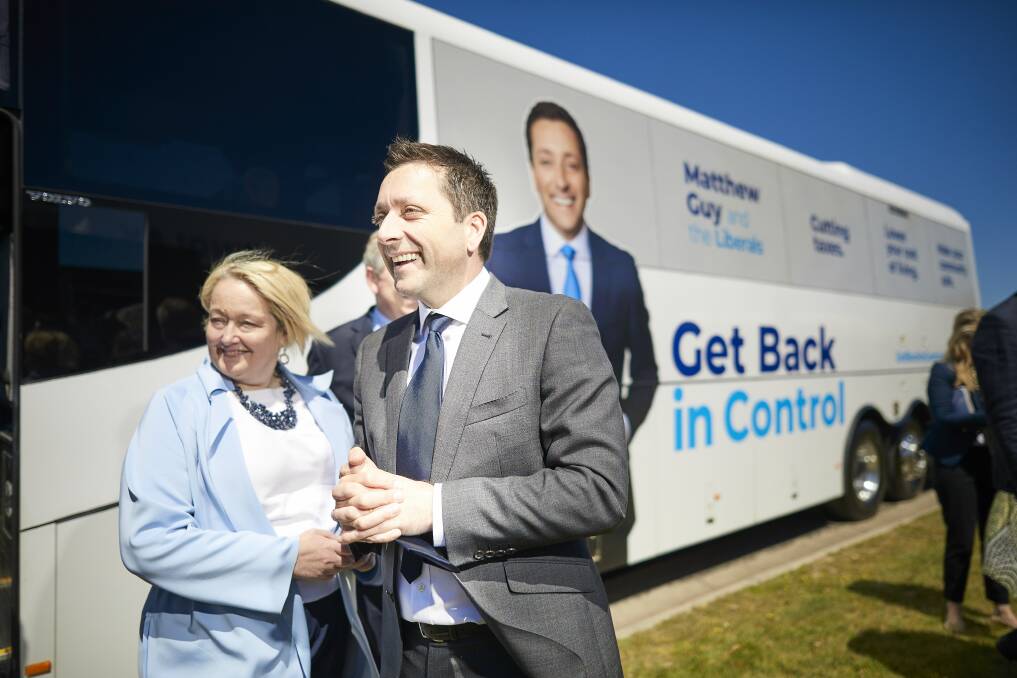 Gone: Former Liberals leader Matthew Guy with Louise Staley on the campaign trail.