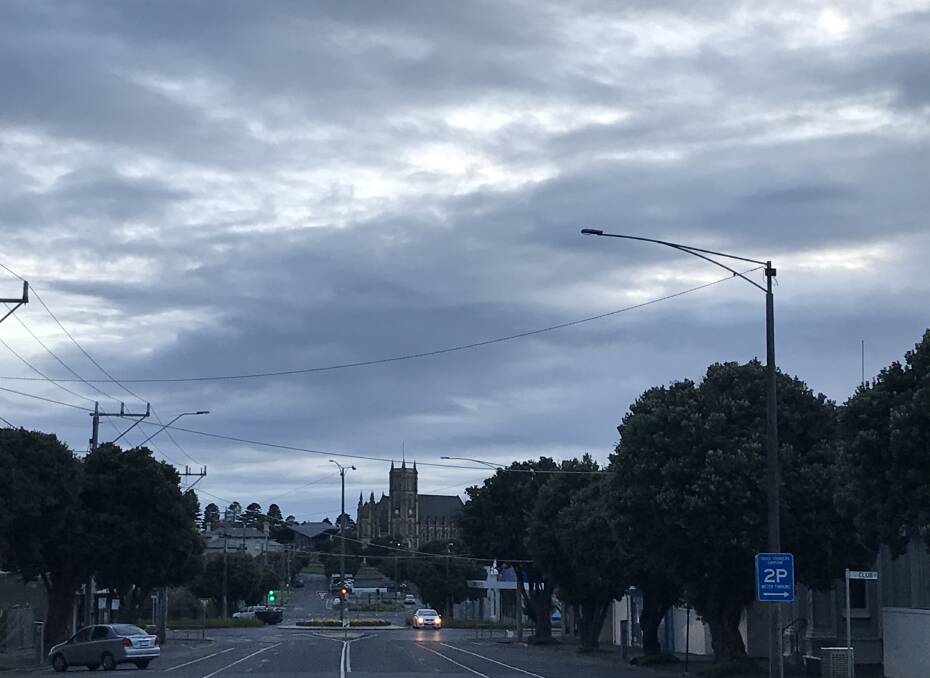 Mild: It was a pretty grey start at 7am looking north up Warrnambool's Kepler Street. Warrnambool is expecting a top of 18 degrees.