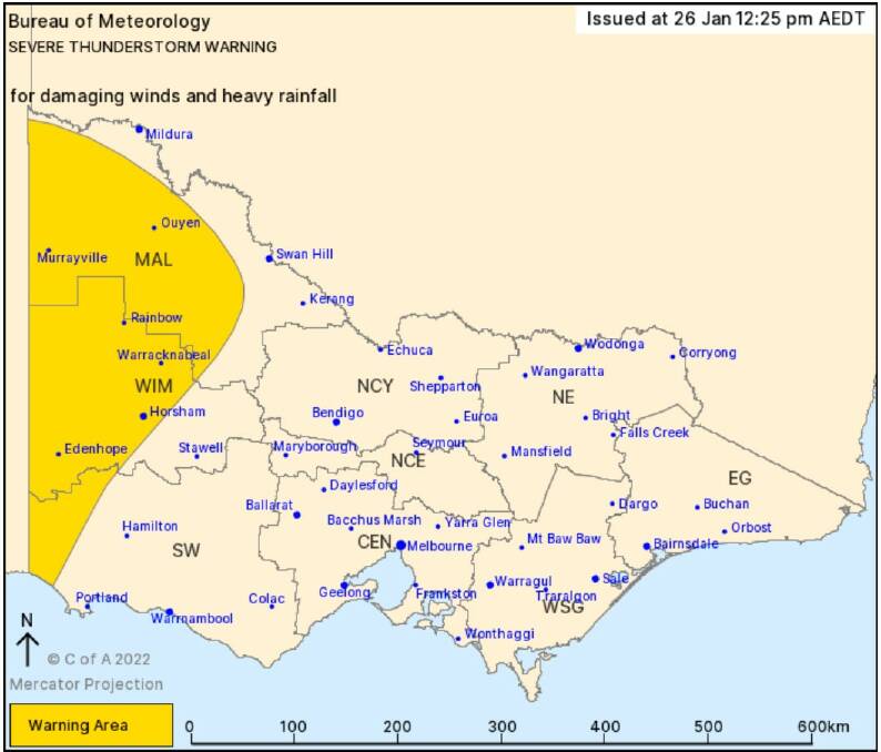 Severe thunderstorm warning for western part of the region