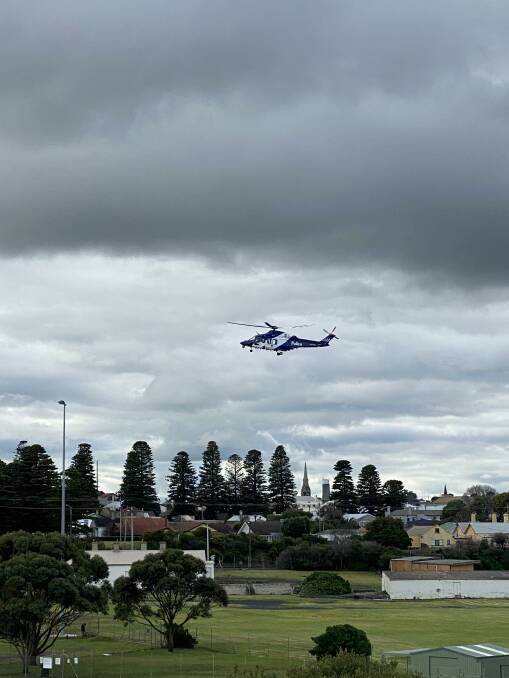 Police helicopter buzzes Warrnambool during training exercise.