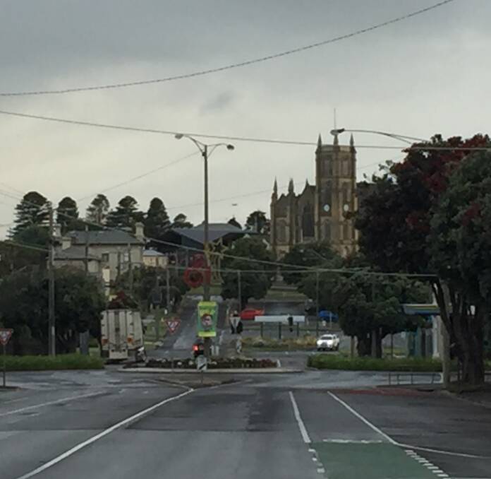 Cloudy: The view down Warrnambool's Kepler Street just after 7am.