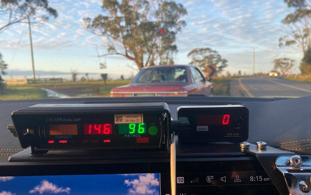 The radar reading of 146km/h from the Warrnambool police highway patrol vehicle involved in the intercept.