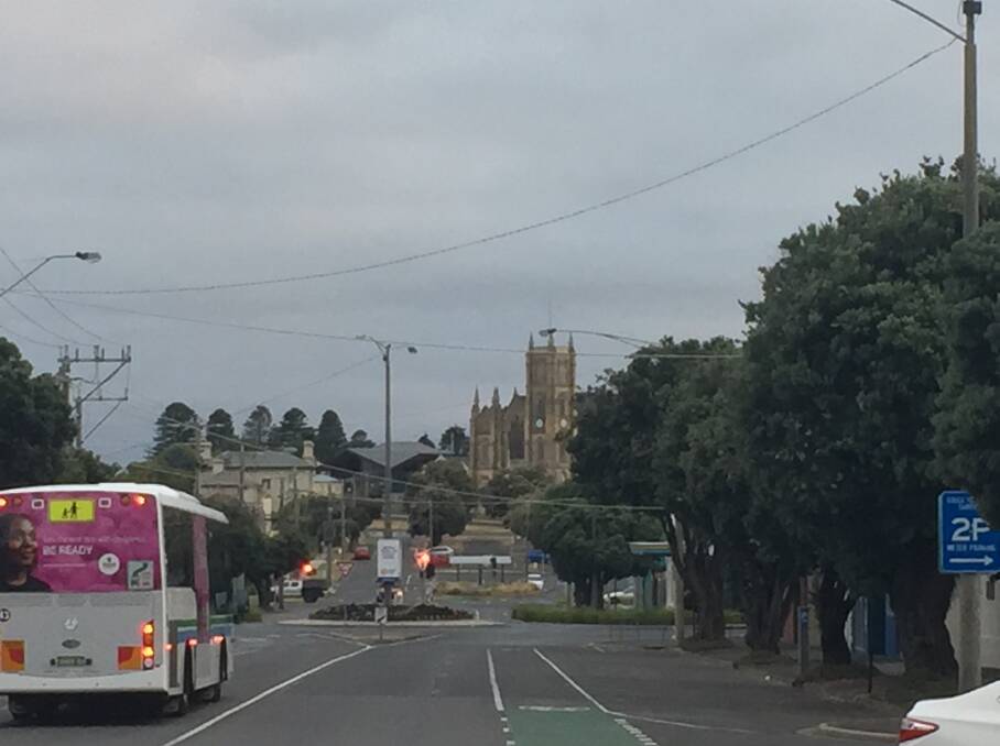Mild: The view north up Warrnambool's Kepler Street just before 7am.