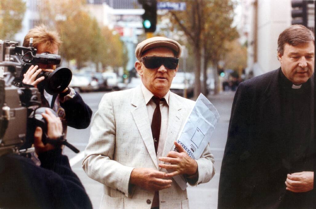  Back then: Father Gerald Ridsdale outside the Melbourne County Court court with George Pell in August 1993. 